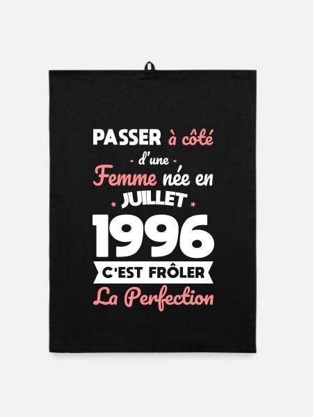 Anniversaire 30 ans - Née en Juillet 1996 - Torchon bio - noir - Devant