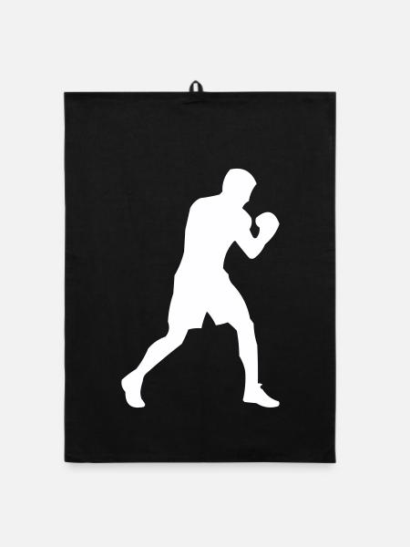 Boxer-Silhouette in Bewegung - Organic Geschirrtuch - Schwarz - Vorne