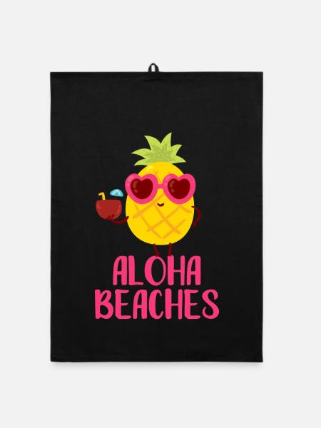 Aloha Beaches Coole Ananas Badeurlaub Sommermotiv - Organic Geschirrtuch - Schwarz - Vorne