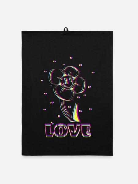 Neon Flower Love - Organic Geschirrtuch - Schwarz - Vorne