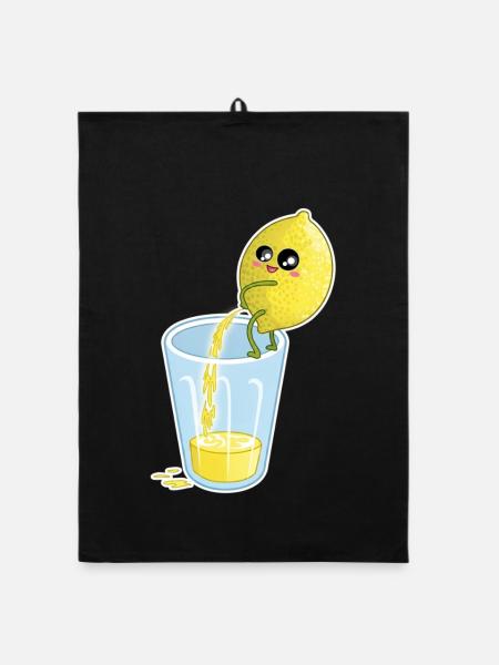 Lemon Makes Juice – Funny Cartoon - Organic dish towel - black - Front