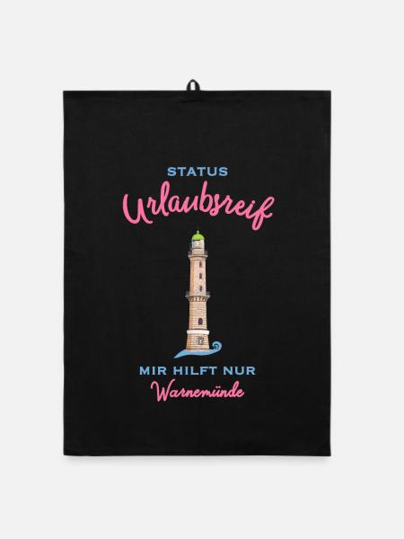 Kultiger alter Leuchtturm Warnemünde , Urlaubsreif - Organic Geschirrtuch - Schwarz - Vorne