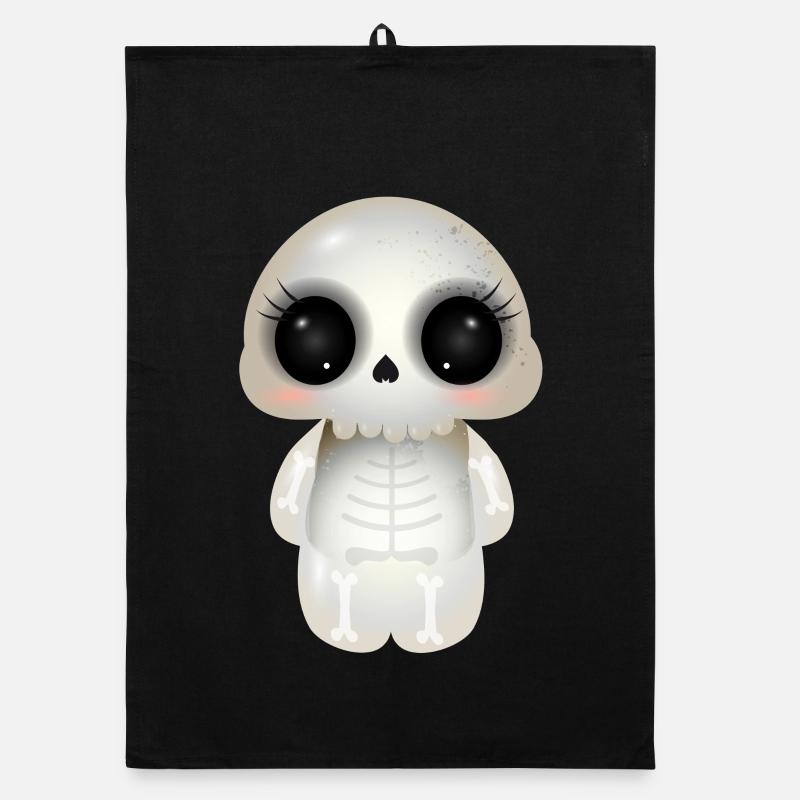 cute skull with dark eye sockets and eyelashes Organic dish towel