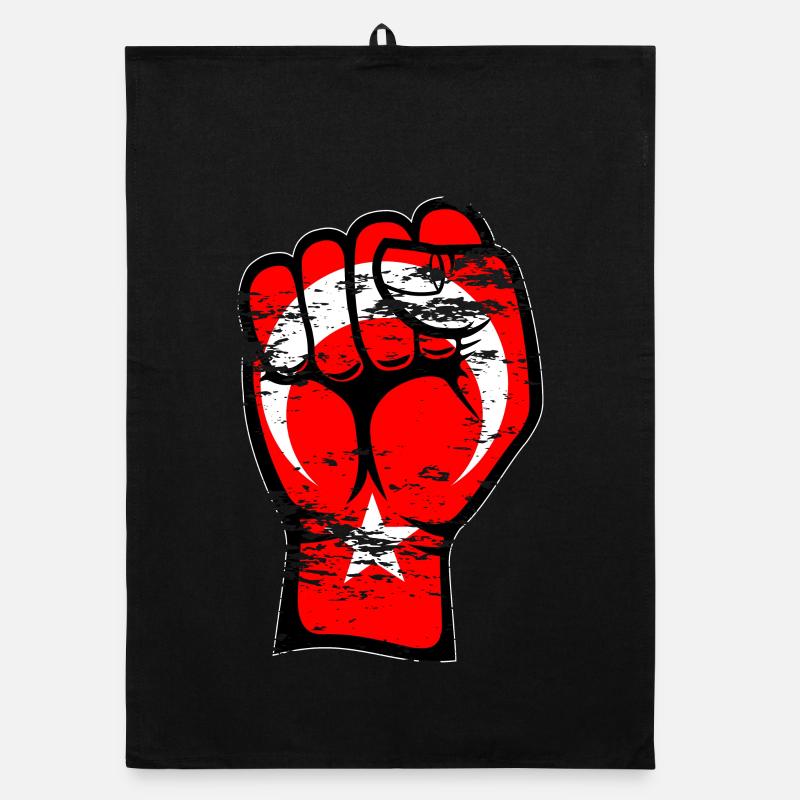 Drapeau de la Turquie Poing Main Symbole utilisé - Torchon bio - noir