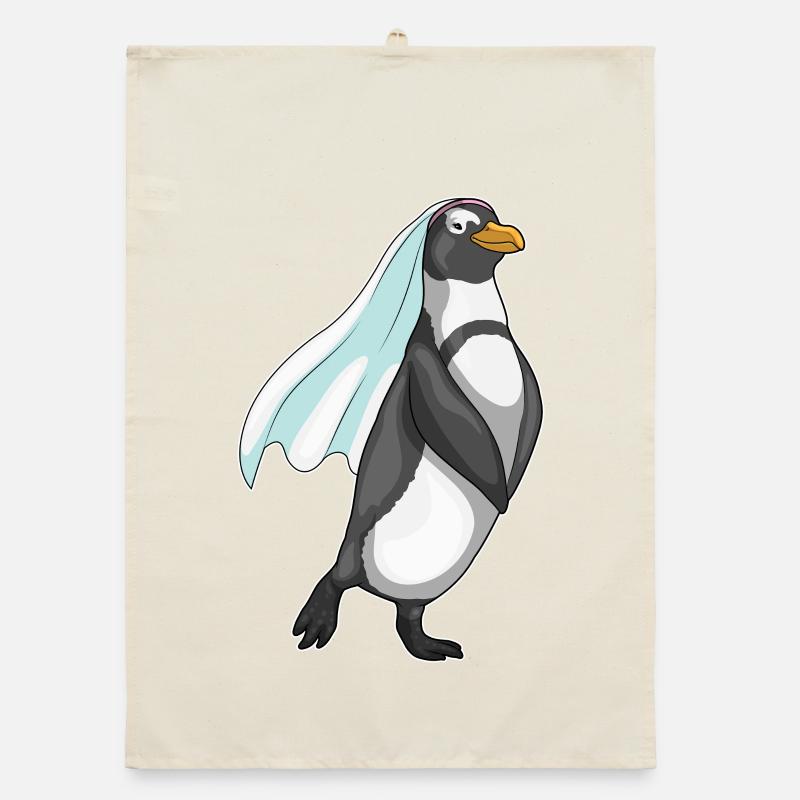 Pingouin voile de mariée mariage Torchon bio