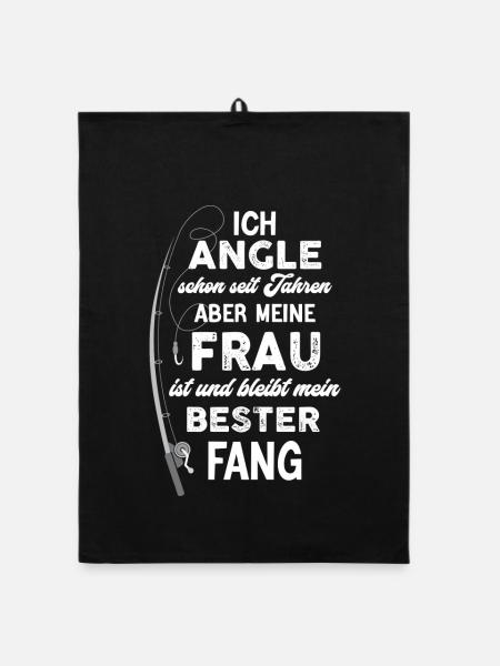 Meine Frau ist mein bester Fang - Organic Geschirrtuch - Schwarz - Vorne