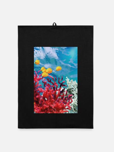 Vibrant Coral Reef Underwater World - Organic dish towel - black - Front