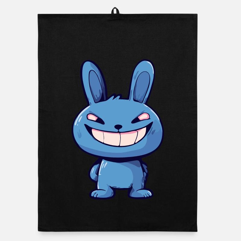 Evil Blue Bunny - Art animalier de dessin animé mignon effrayant Torchon bio