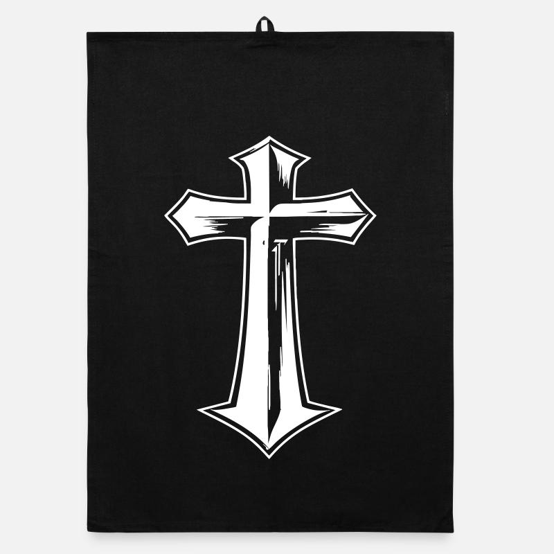 Kreuzsymbol im Gothic-Stil - Organic Geschirrtuch - Schwarz