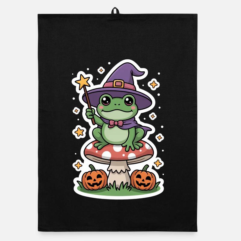 Halloween witch frog on fly agaric with pumpkin Organic dish towel