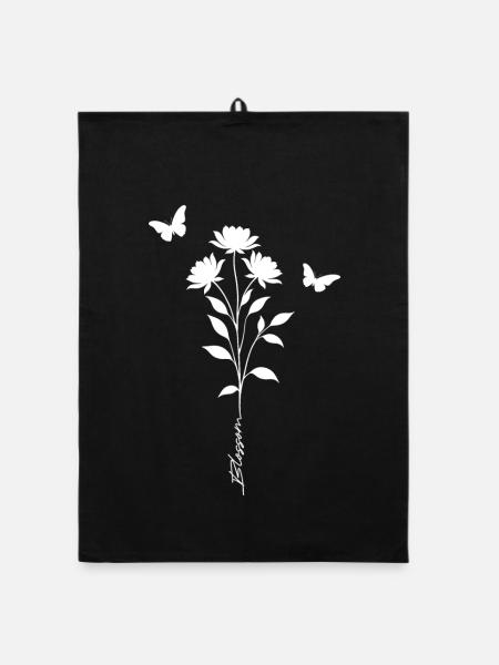 Floral Butterflies Silhouette - Organic dish towel - black - Front