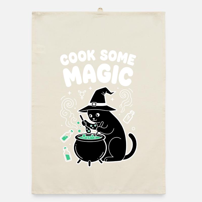 Cat magic in the cauldron Organic dish towel