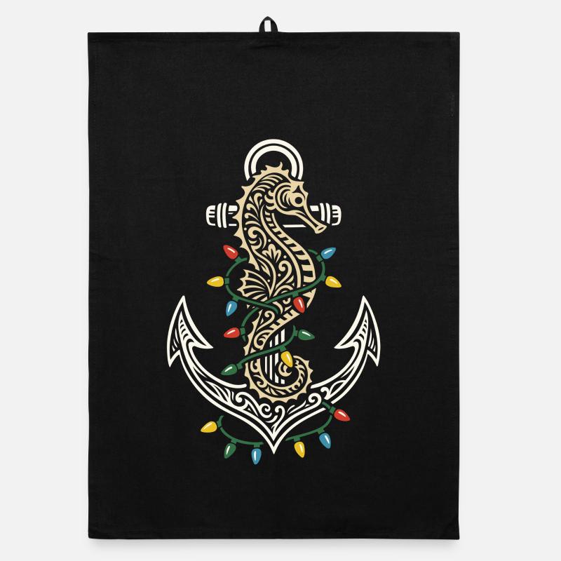 Maritime Christmas Anchor Seahorse & Light Organic dish towel
