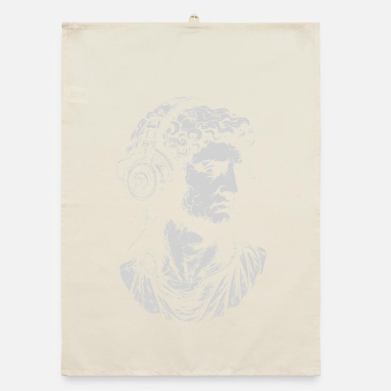 Classical Bust with steampunk Headphones Organic dish towel