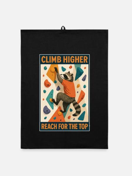 Bouldern Waschbär Klettere Höher Motivation - Organic Geschirrtuch - Schwarz - Vorne