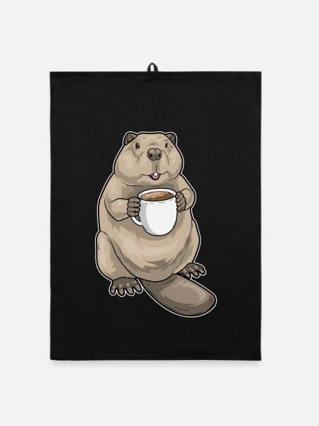 Beaver Coffee Mug - Organic dish towel - black - Front