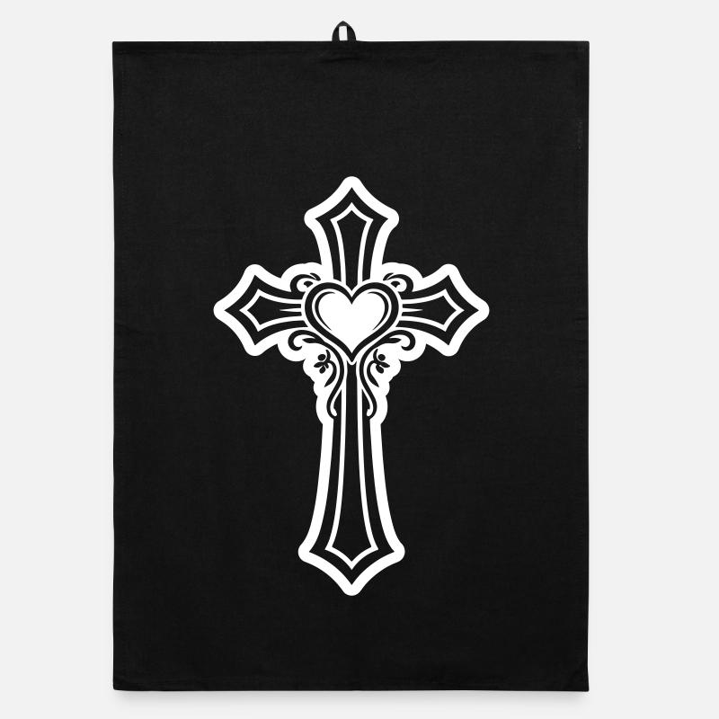 Symbole de Croix Cœur Foi Torchon bio
