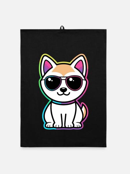 Katzen-Neon-Regenbogenbrille - Organic Geschirrtuch - Schwarz - Vorne