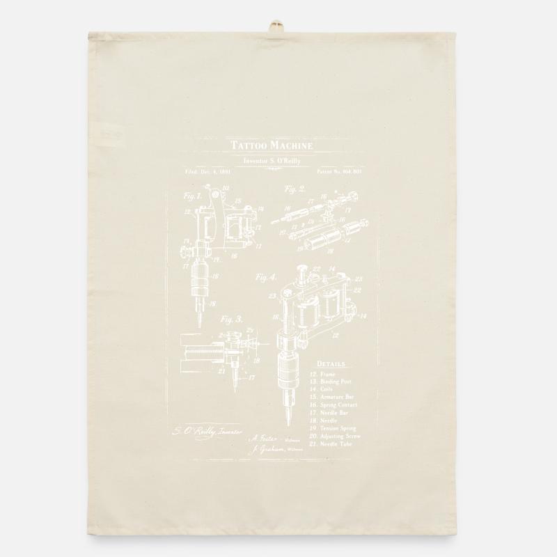 Tattoo Machine blueprint design Organic dish towel
