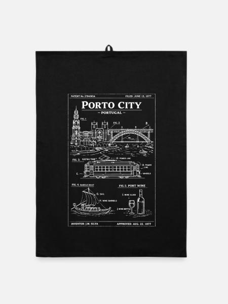 Bauplan der Stadt Porto Portugal - Organic Geschirrtuch - Schwarz - Vorne
