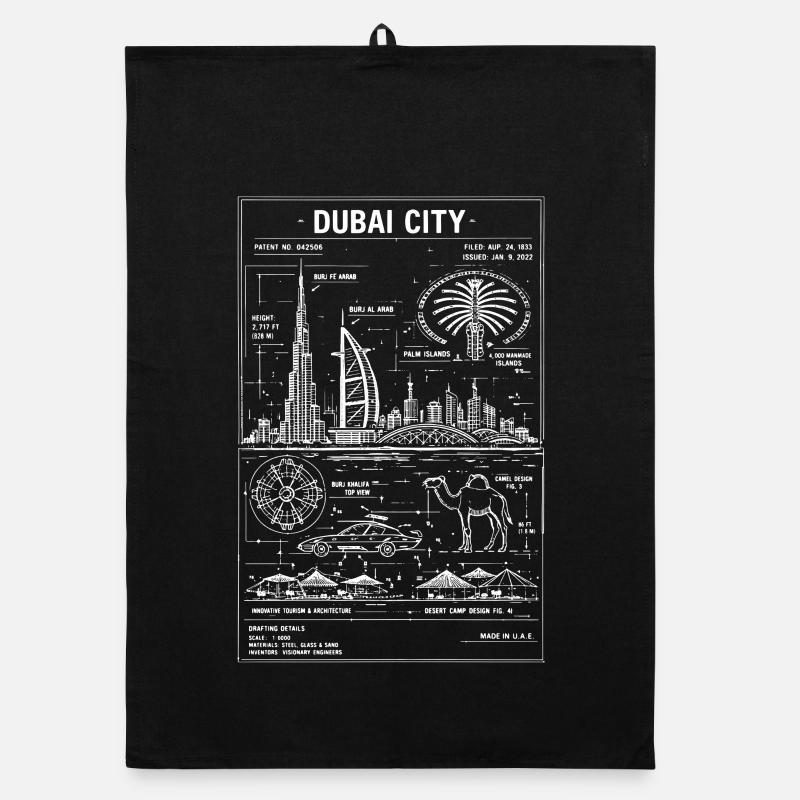 Dubai City Blueprint Organic dish towel