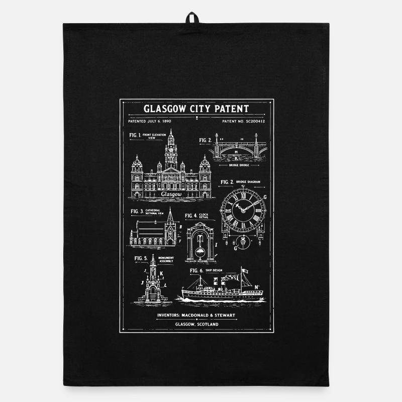 Glasgow Skyline Blueprint Organic dish towel