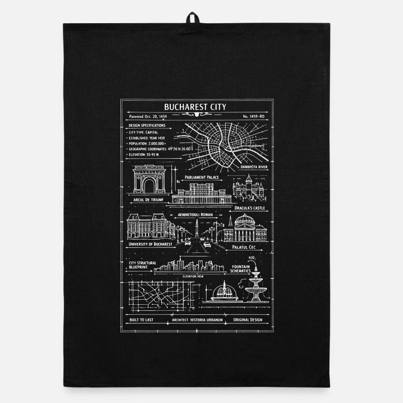 Bucharest City Line Map Organic dish towel