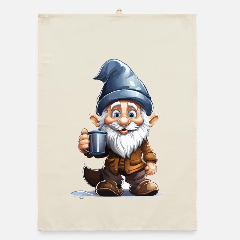 Gnome with Coffee Mug Organic dish towel