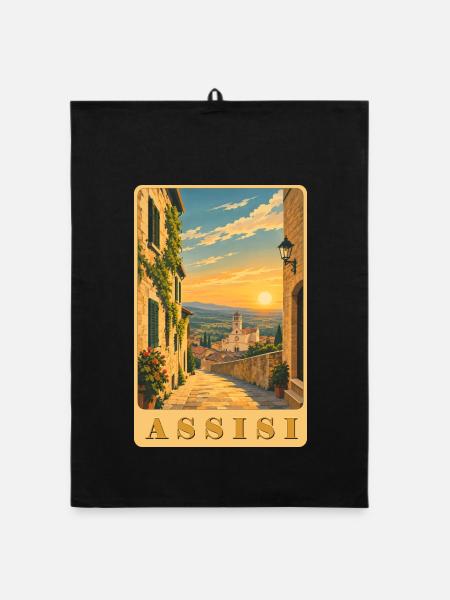 Assisi Umbrien - Organic Geschirrtuch - Schwarz - Vorne