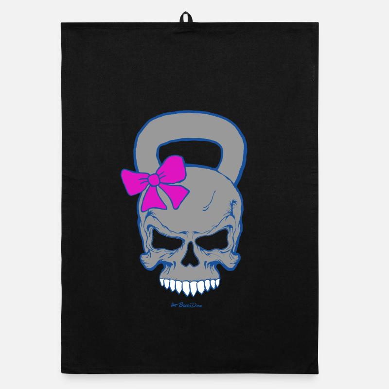 Kettlebell-Skull (weiblich) - Organic Geschirrtuch - Schwarz