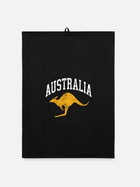 Australia - Australien - Down Under - Känguru - Organic Geschirrtuch - Schwarz - Vorne