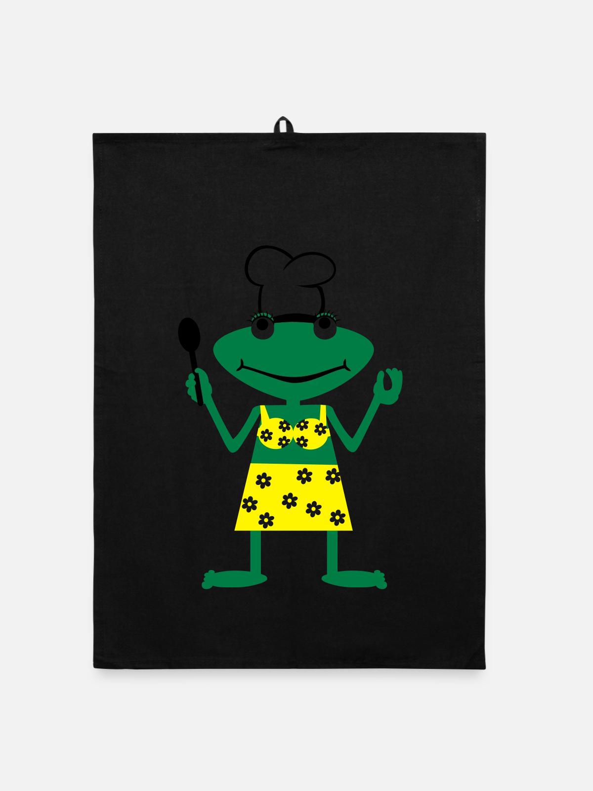 Cook frog - Organic dish towel - black - Front