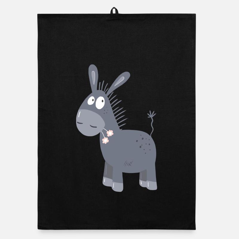Little Donkey With Flowers I Muli Mule Comic Organic dish towel