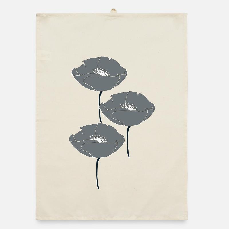 poppies grey Organic dish towel