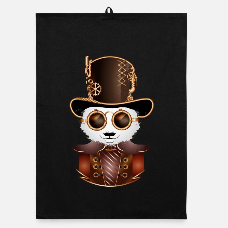 Steampunk Panda Bear avec chapeau cylindre et lunettes Torchon bio