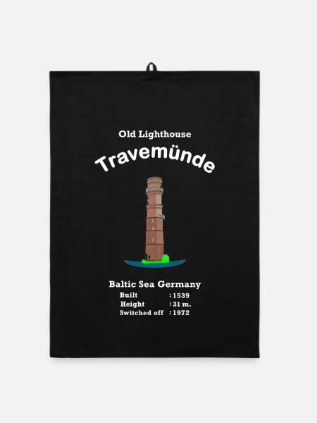 Alter Leuchtturm Travemünde, Ostsee, Deutschland - Organic Geschirrtuch - Schwarz - Vorne