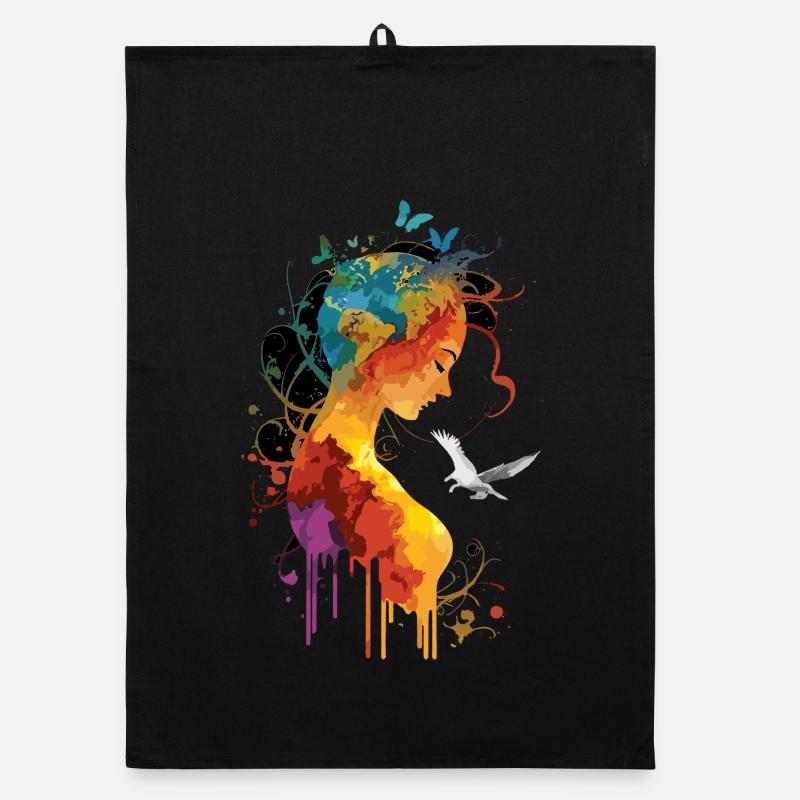 Âme terrifiée avec papillon et colombe Torchon bio