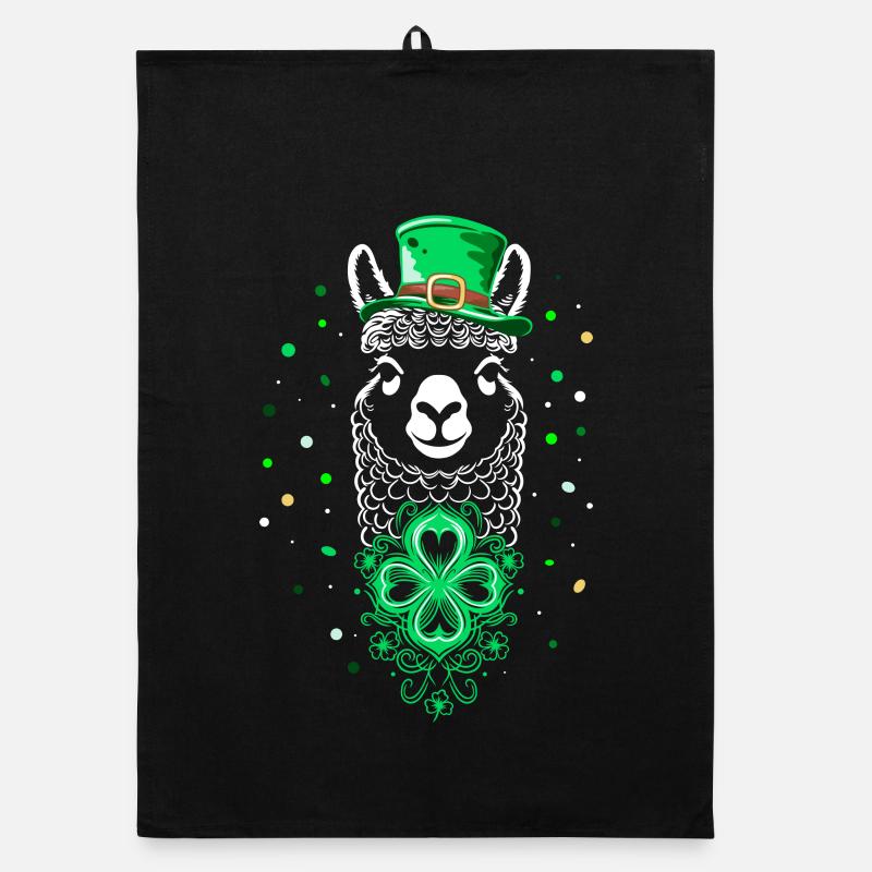 Lama de la Saint-Patrick en alpaga avec trèfle et chapeau Torchon bio