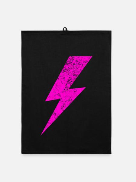Bright Pink Lightning Motif - Organic dish towel - black - Front