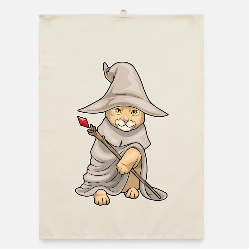 Orange Cat Wizard Wand Organic dish towel