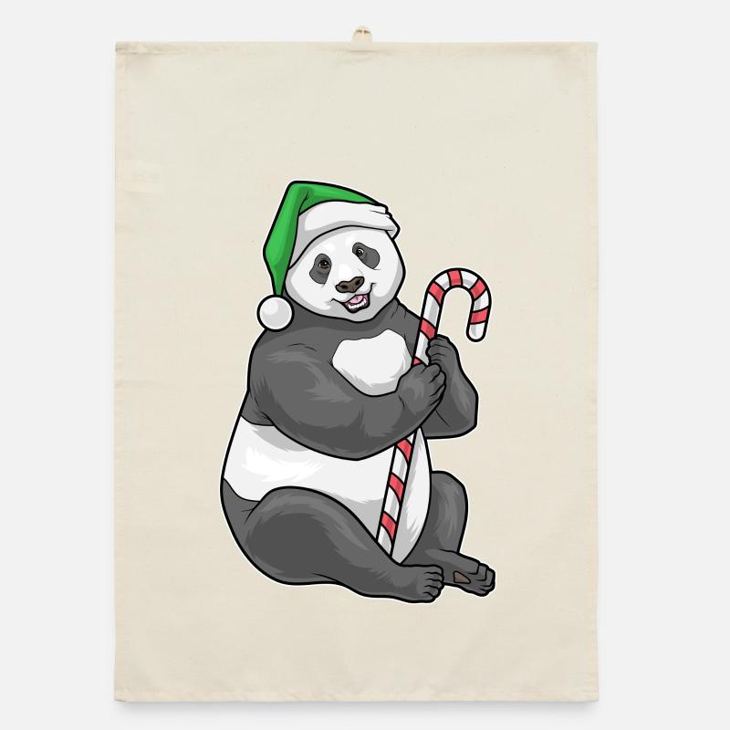 Panda Canne de Noël Torchon bio