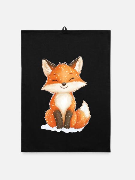 Fuchs Wintermotiv - Organic Geschirrtuch - Schwarz - Vorne