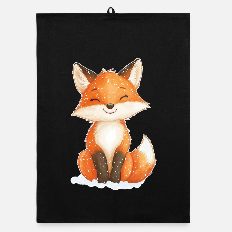 Fox winter motif Organic dish towel