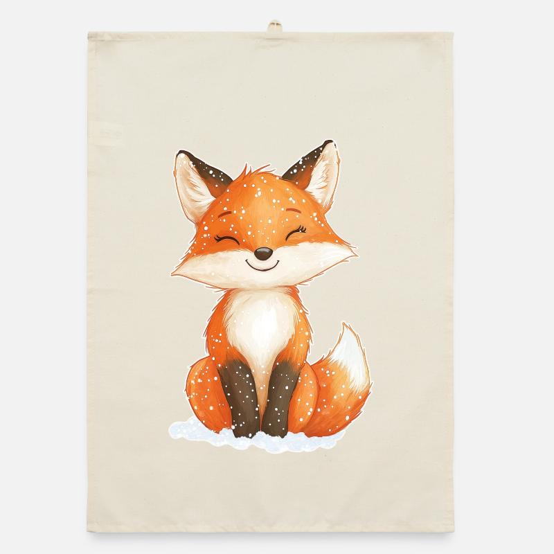 Fox winter motif Organic dish towel