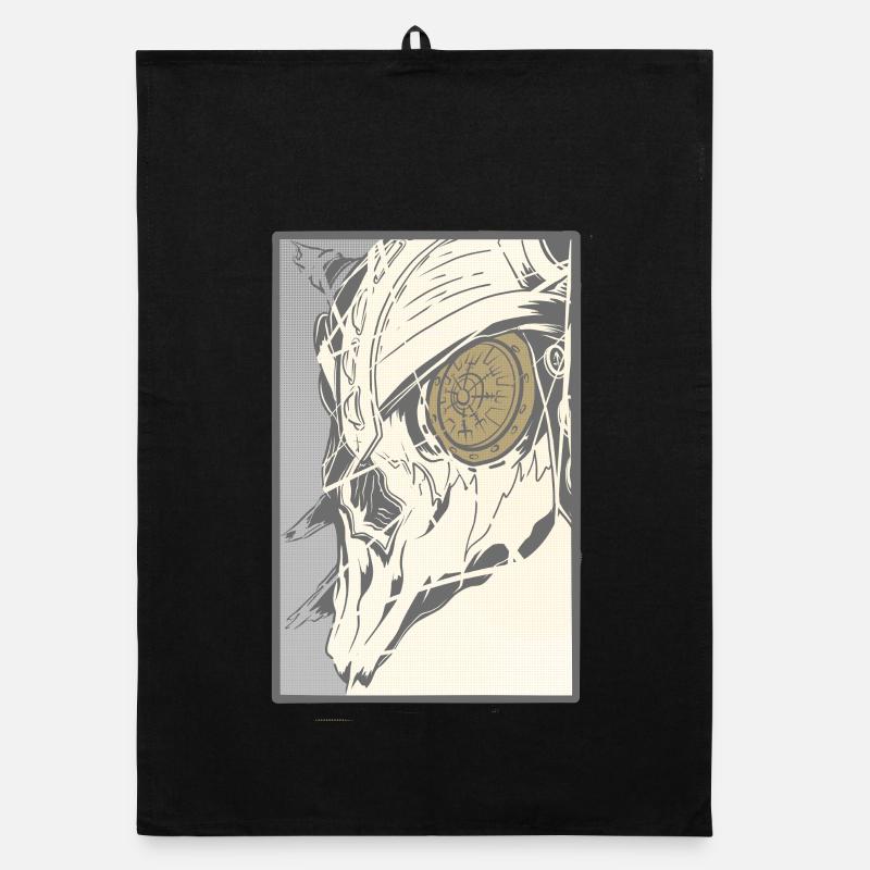 Crâne steampunk avec œil d’horloge Torchon bio