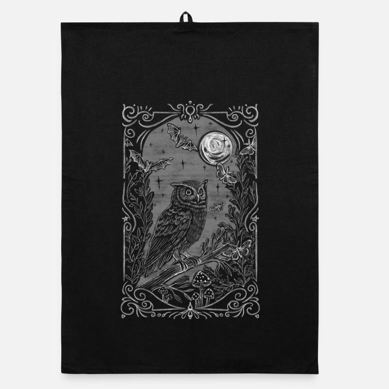 mystical owl in ornamental frame Organic dish towel