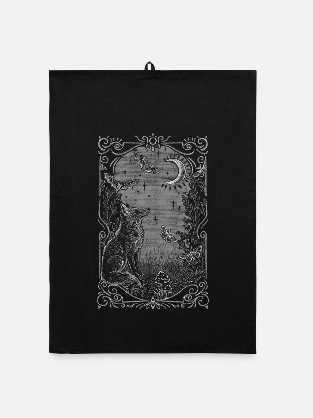 mystical fox - Organic dish towel - black - Front