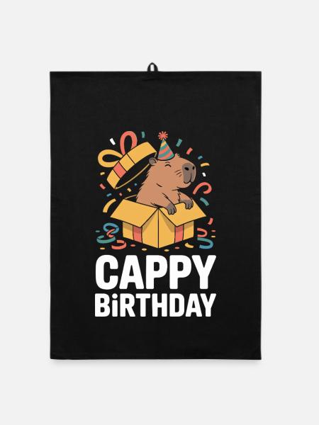 Capybara Birthday Cappy Birthday Funny Capy - Organic dish towel - black - Front
