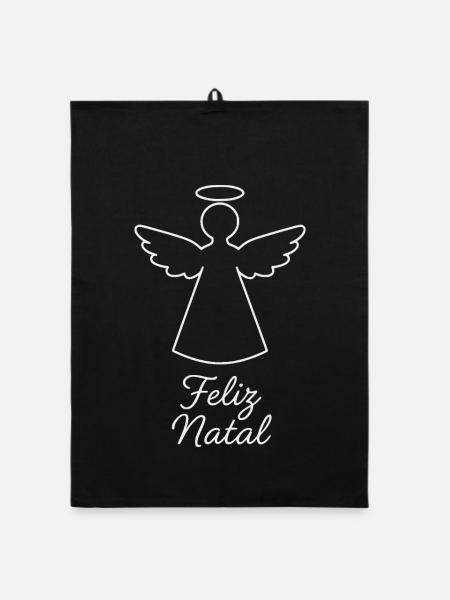 Feliz Natal Engel, weihnachtlicher Engel - Organic Geschirrtuch - Schwarz - Vorne