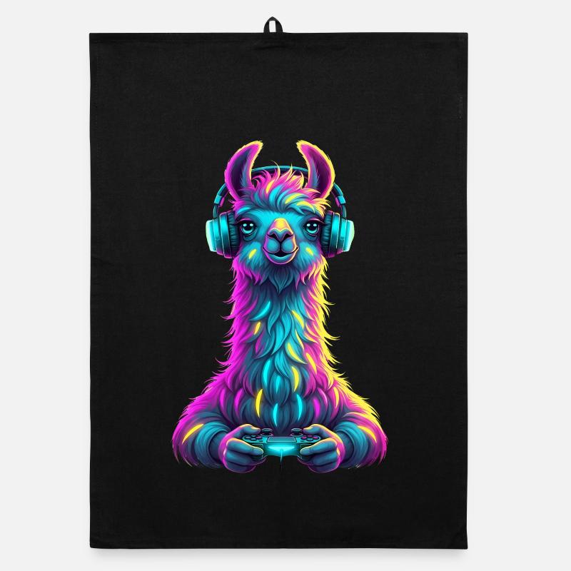 Llama Gaming Tier Videospiele Lustiges Llama Organic Geschirrtuch